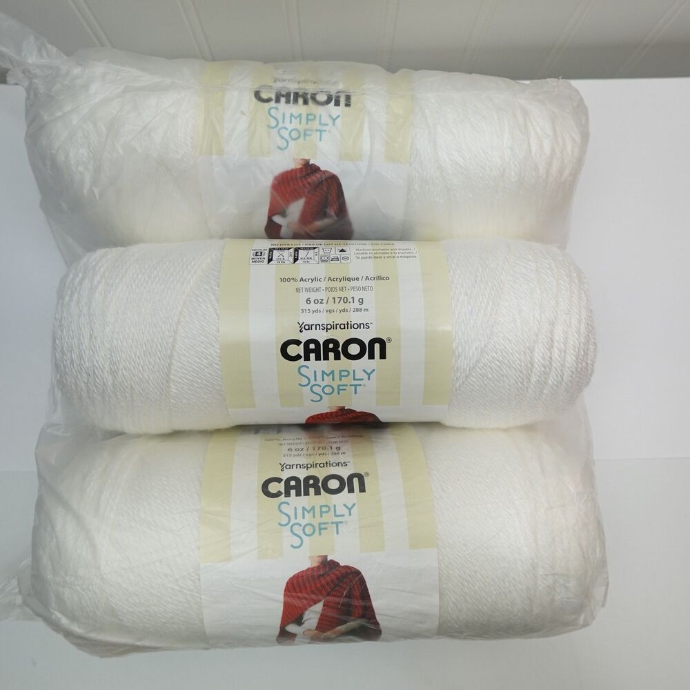 Caron Simply Soft Yarn White #9701 - 6 oz / 315 yds Skein Lot of 3